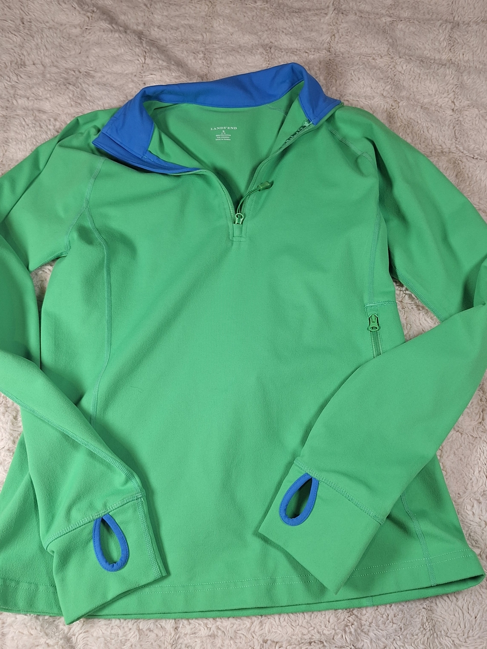 Lands' End Green Half-Zip Pullover with Blue Trim